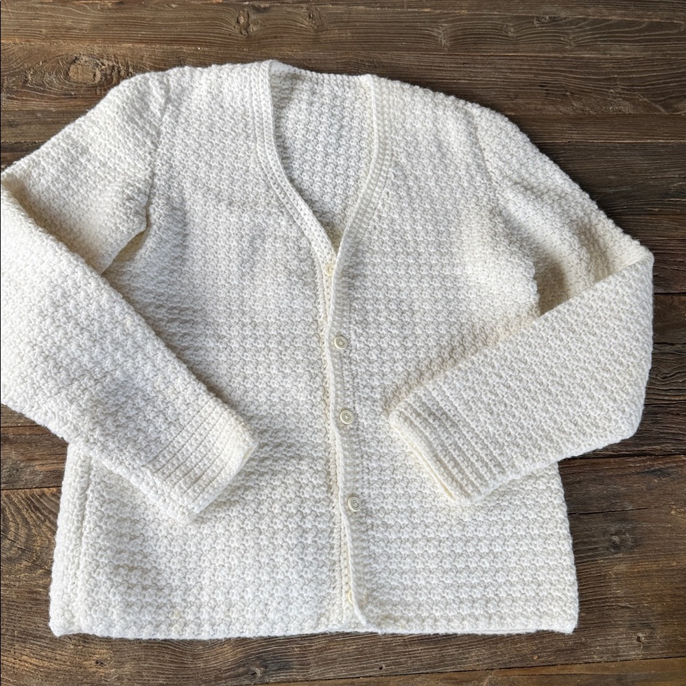 Vintage white hand knit‎ cardigan sweater GVC Medium/Large